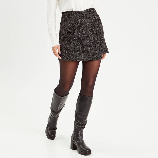 jupe short evasee en tweed noir femme Jupe-short évasée en tweed noir femme