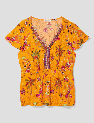 Blouse manches courtes orange femme