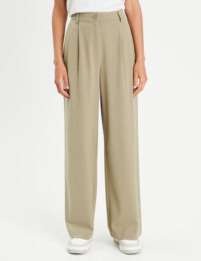 Pantalon large à pinces vert kaki femme