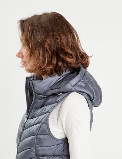 Doudoune sans manches capuche bleu gris femme