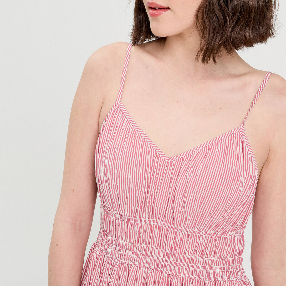 Robe midi évasée bretelles vieux rose femme