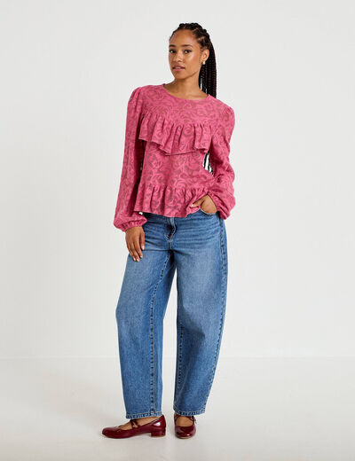 Blouse en dentelle manches longues vieux rose femme