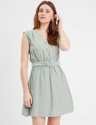 Robe évasée ceinturée vert pastel femme