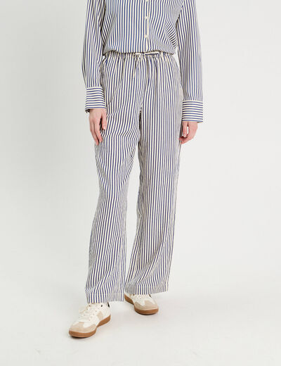 Pantalon large bleu marine femme