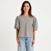 Blouse effet boule manches courtes bleu femme