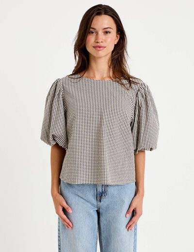 Blouse effet boule manches courtes bleu femme