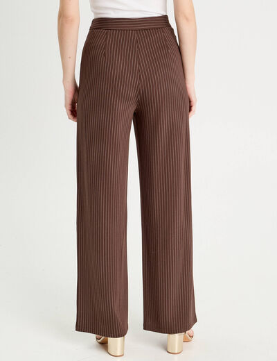 Pantalon jambe large marron chocolat femme
