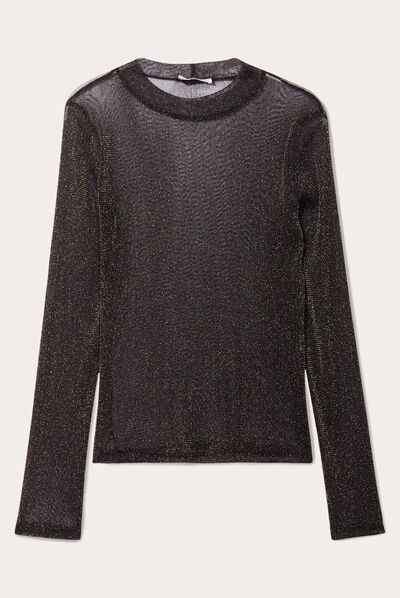 T-shirt irisé col montant couleur or femme