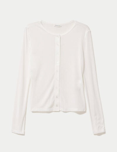Gilet ajust&eacute; col rond manches longues ecru femme