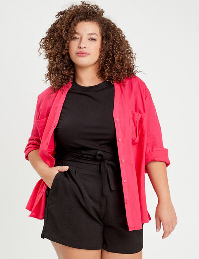 Chemise manches 3/4 contenant du lin rose vif femme