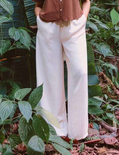 Pantalon large fluide ecru femme