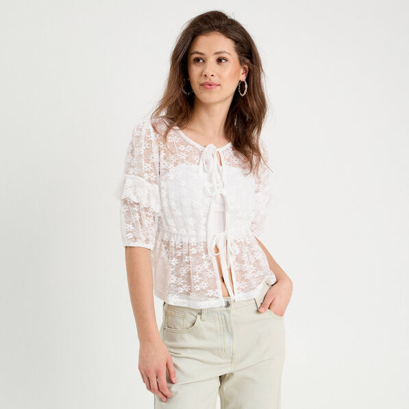 Blouse dentelle nouée blanc femme