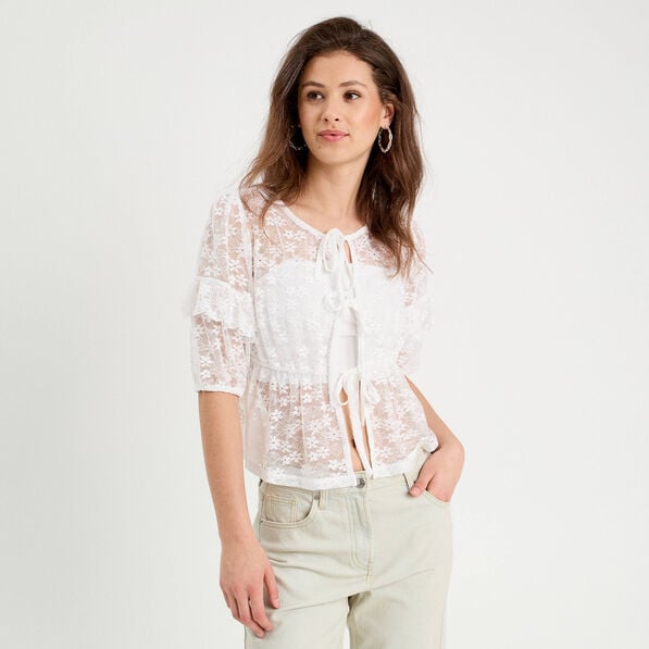 blouse dentelle nouee blanc femme Blouse dentelle nouée blanc femme