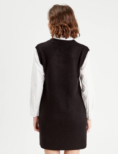 Robe pull droite 2-en-1 noir femme