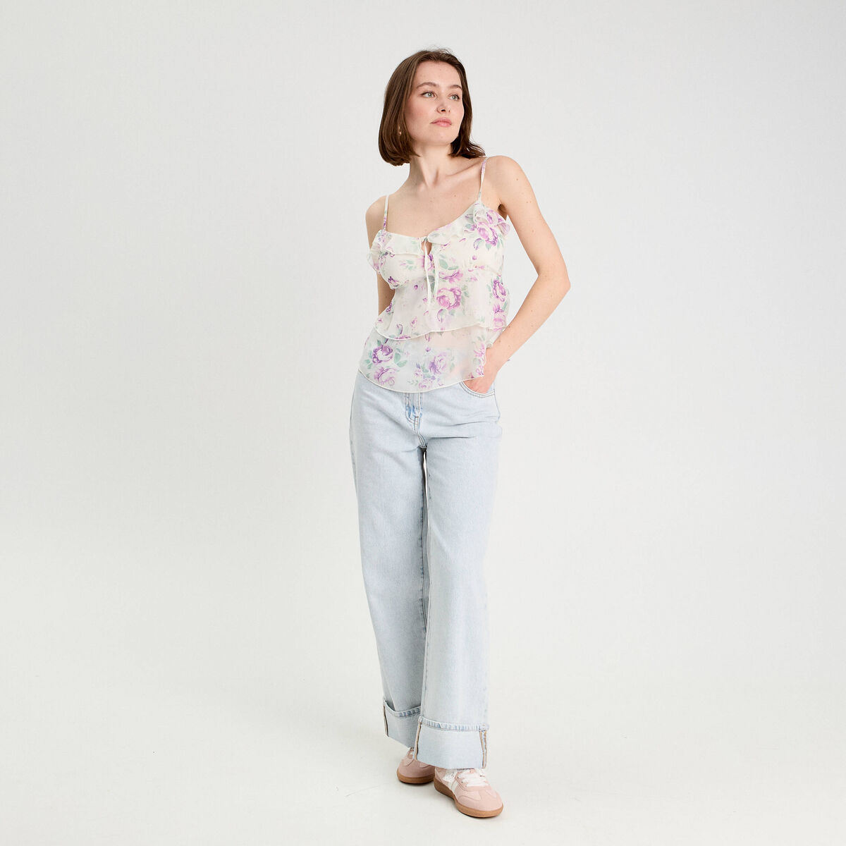 Caraco bretelles fines blanc femme
