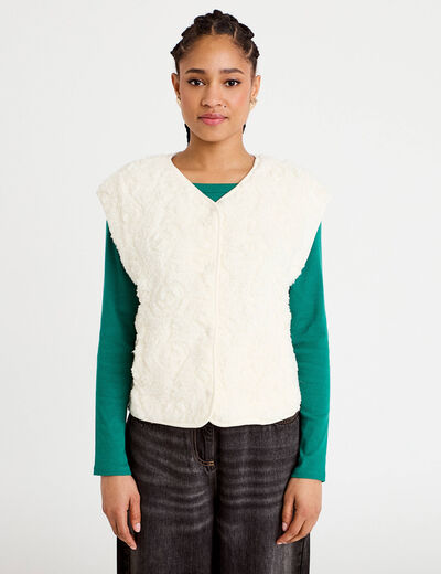 Gilet sans manches effet polaire ecru femme