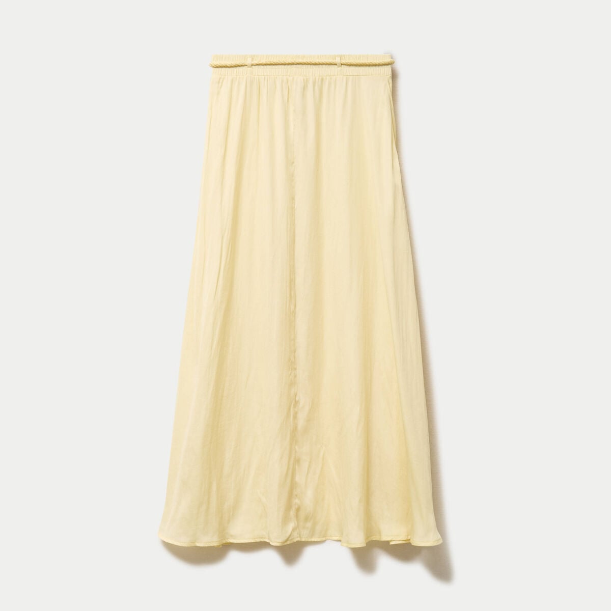 Jupe longue &eacute;vas&eacute;e satin jaune clair femme