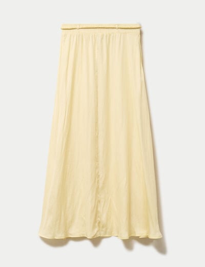Jupe longue &eacute;vas&eacute;e satin jaune clair femme