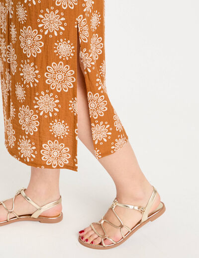 Jupe midi évasée camel femme