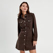 Robe chemise droite en jean marron foncé femme