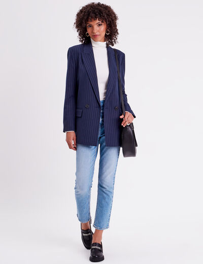 Pull col roulé côtelé ecru femme