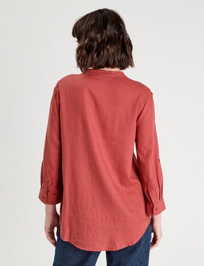 Chemise manches 3/4 contenant du lin vieux rose femme