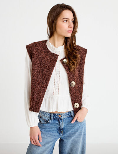 Gilet sans manches effet polaire marron clair femme