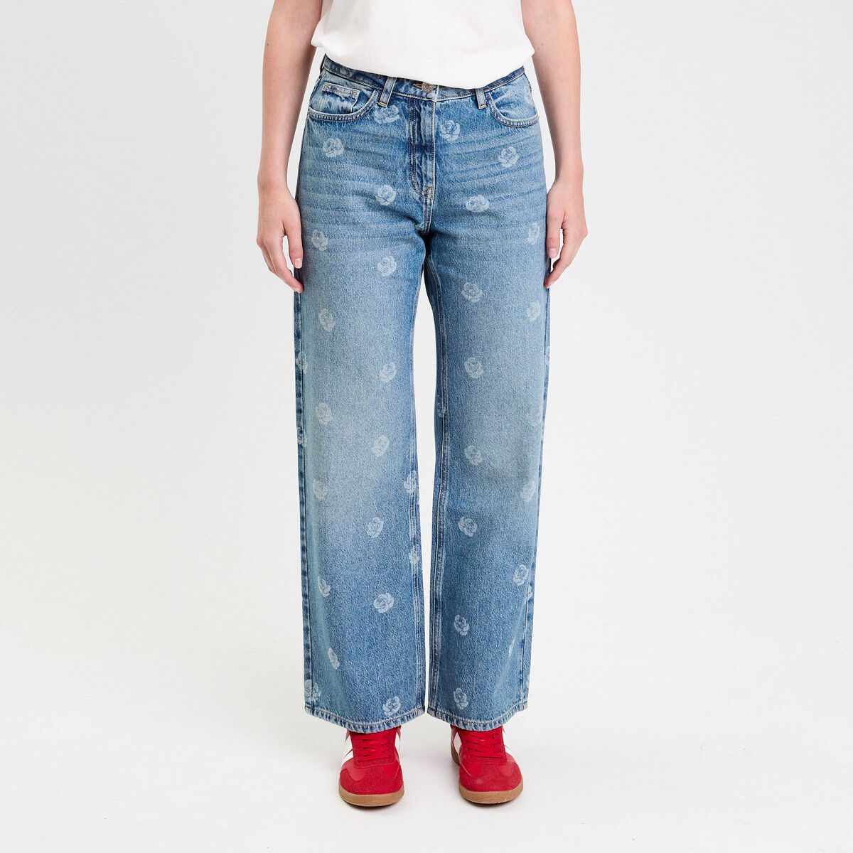 Jean wide leg imprim&eacute; denim double stone femme