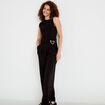 Pantalon large avec ceinture &agrave; bijou noir femme