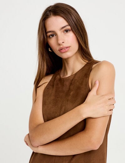 Robe courte droite sans manches marron femme