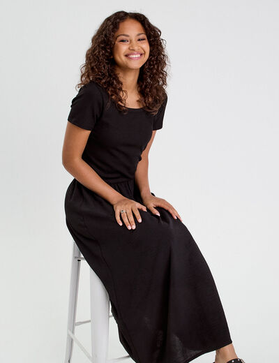 Robe longue évasée 2-en-1 noir femme