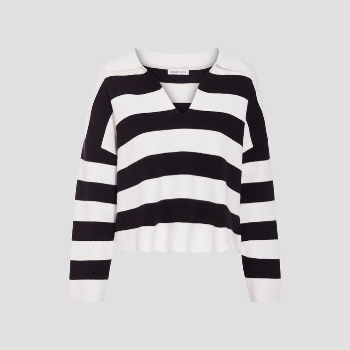 Pull avec col en V ecru femme