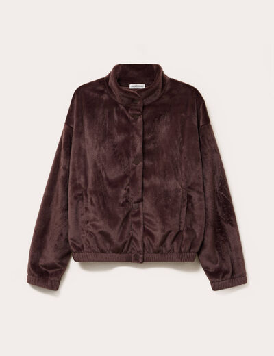 Veste fausse fourrure marron fonc&eacute; femme