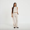 Top droit sans manches pliss&eacute; col rond creme femme