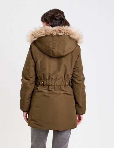 Parka droite avec capuche vert kaki femme