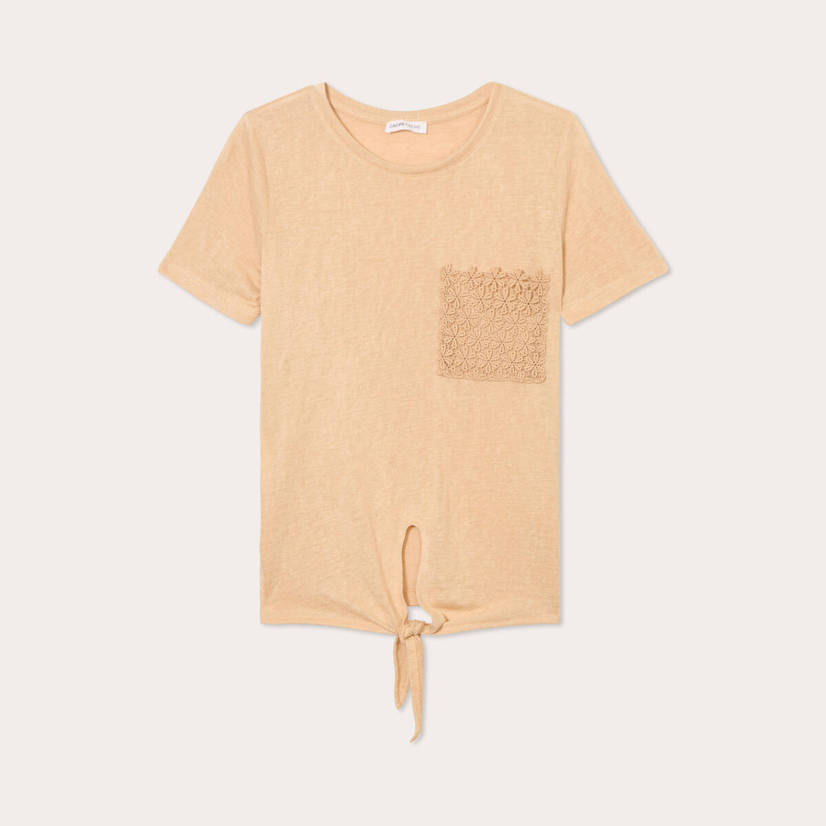 T-shirt détail noeud sable femme
