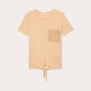 T-shirt détail noeud sable femme