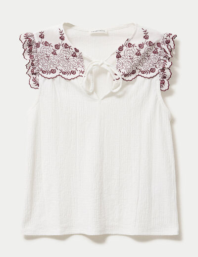 Blouse d&eacute;collet&eacute; sans manches brod&eacute;e rouge femme
