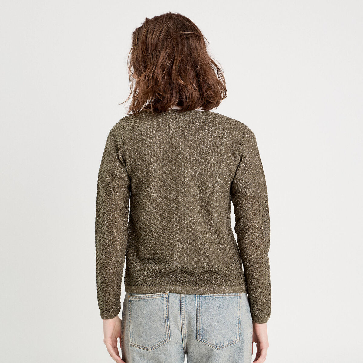 Gilet manches longues ajouré vert kaki femme