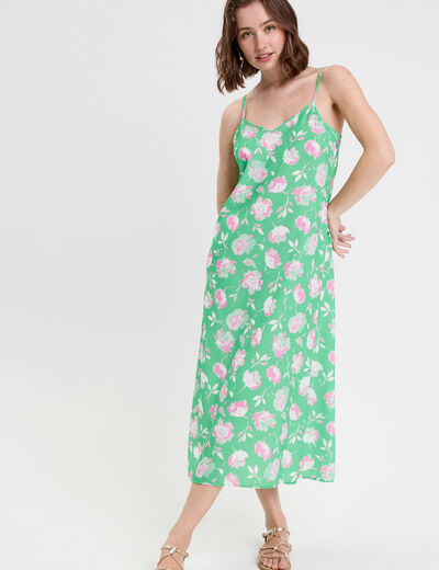 Robe évasée 3/4 col bénitier vert fluo femme