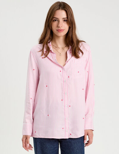 Chemise manches longues rose femme