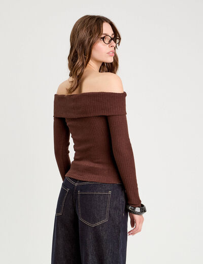 T-shirt manches longues marron fonc&eacute; femme