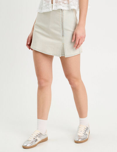 Jupe-short trapèze en jean denim bleach femme