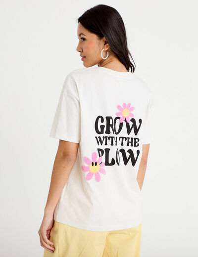 T-shirt col rond manches courtes ecru femme