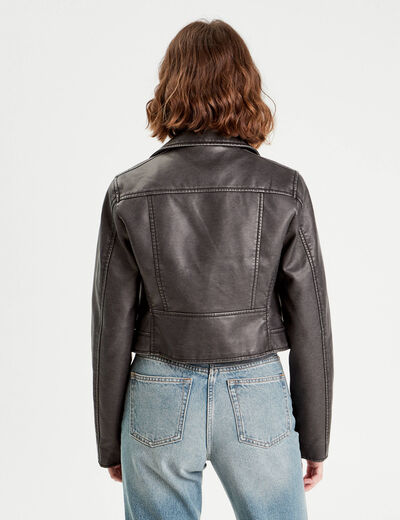 Veste biker simili cuir noir femme