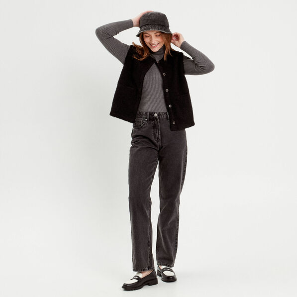 Pull col roulé côtelé gris foncé femme