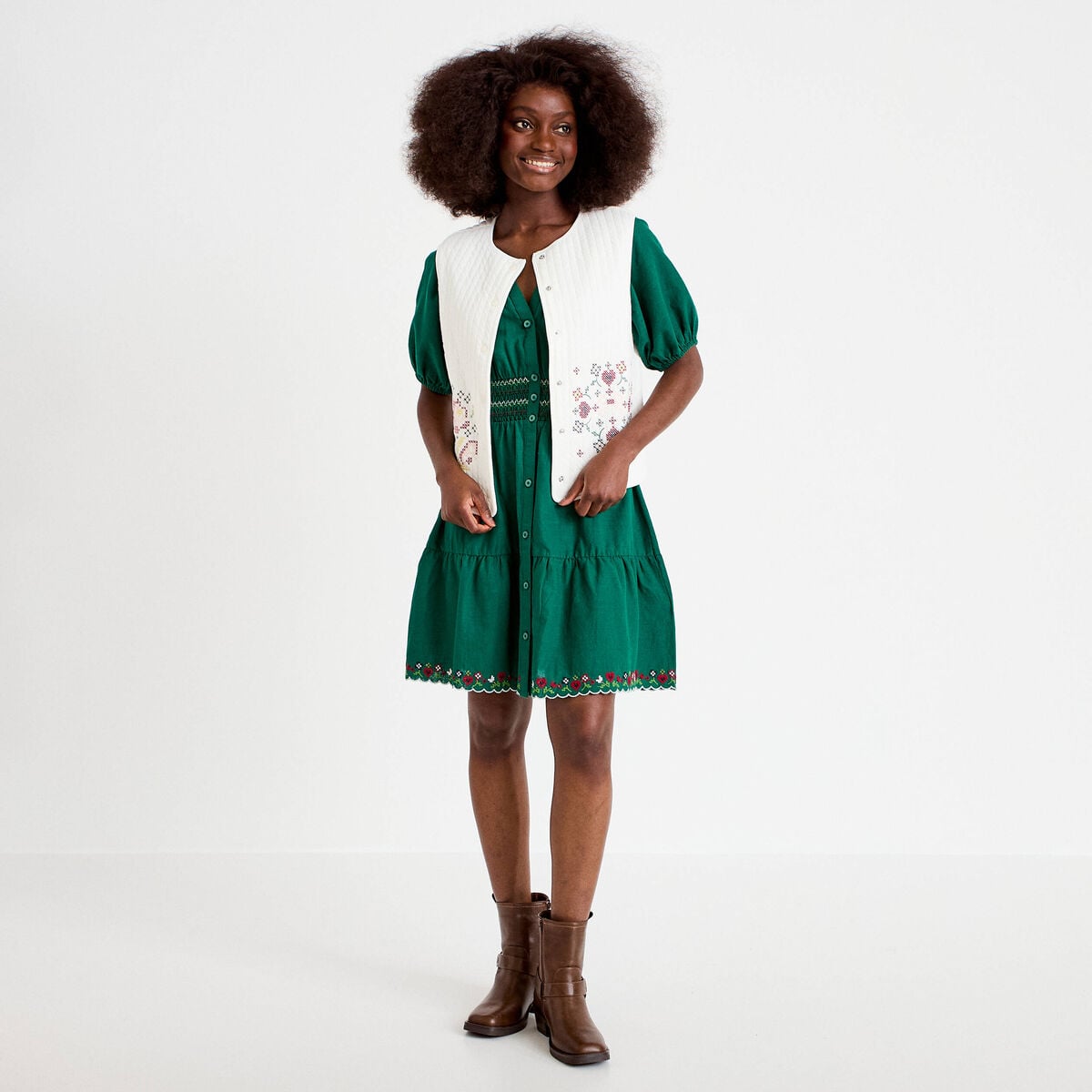 Gilet matelass&eacute; oversize sans manches ecru femme