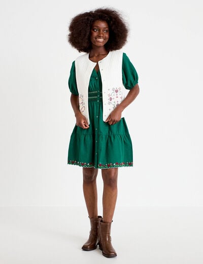 Gilet matelass&eacute; oversize sans manches ecru femme
