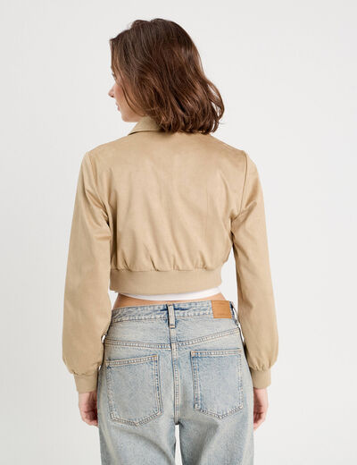 Veste courte zippée suédine beige femme