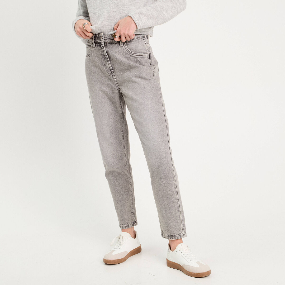 Jeans mom taille haute denim gris femme